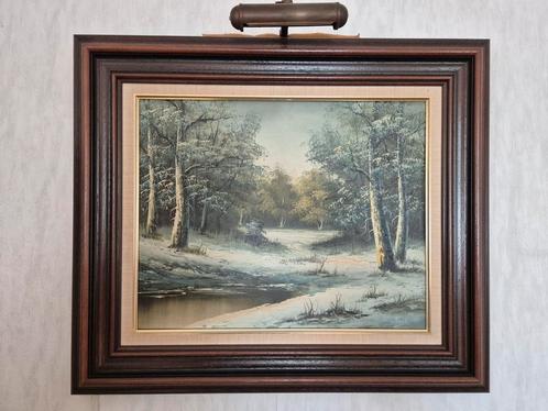Landschapsschilderij met lampje, Antiek en Kunst, Kunst | Schilderijen | Klassiek, Ophalen
