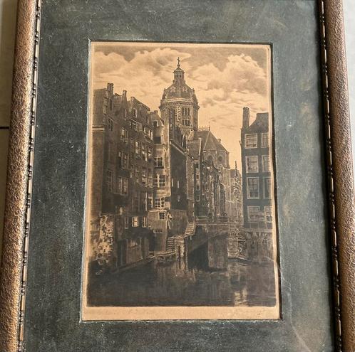Martin van Waning, originele ets van Kolkje in Amsterdam, Antiek en Kunst, Kunst | Etsen en Gravures, Ophalen of Verzenden