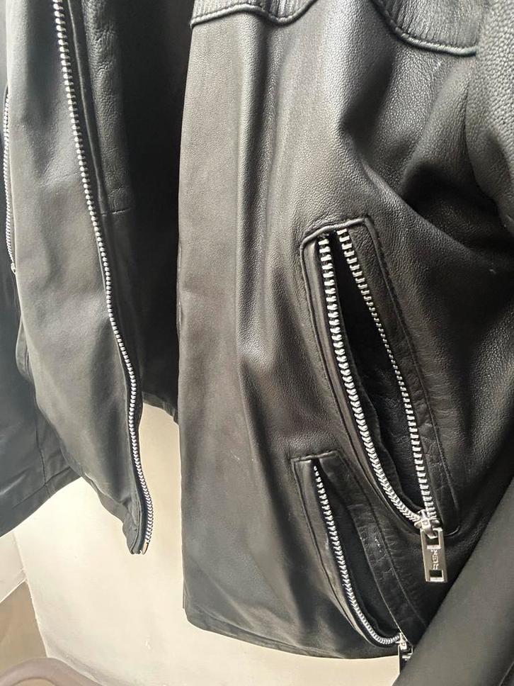 Stoer Zwart Leren Heren Jack Maat 48-50, Kleding | Heren, Jassen | Winter, Zo goed als nieuw, Maat 48/50 (M), Zwart, Ophalen of Verzenden