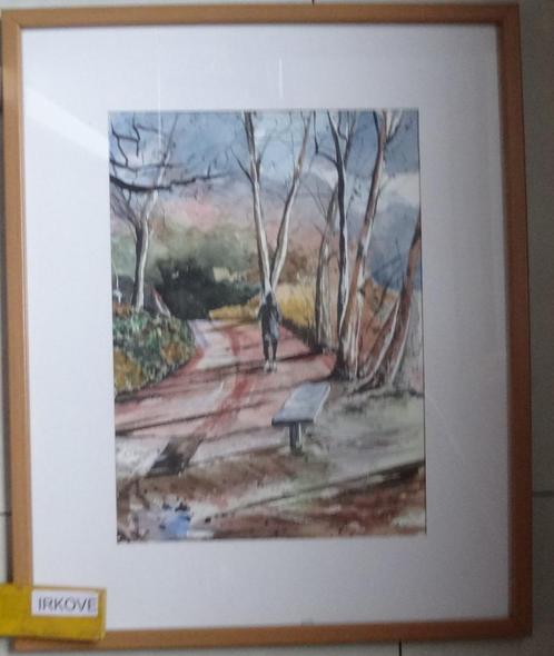 HERFST BOSWANDELING * Aquarel in Lijst *, Antiek en Kunst, Kunst | Schilderijen | Klassiek, Ophalen of Verzenden