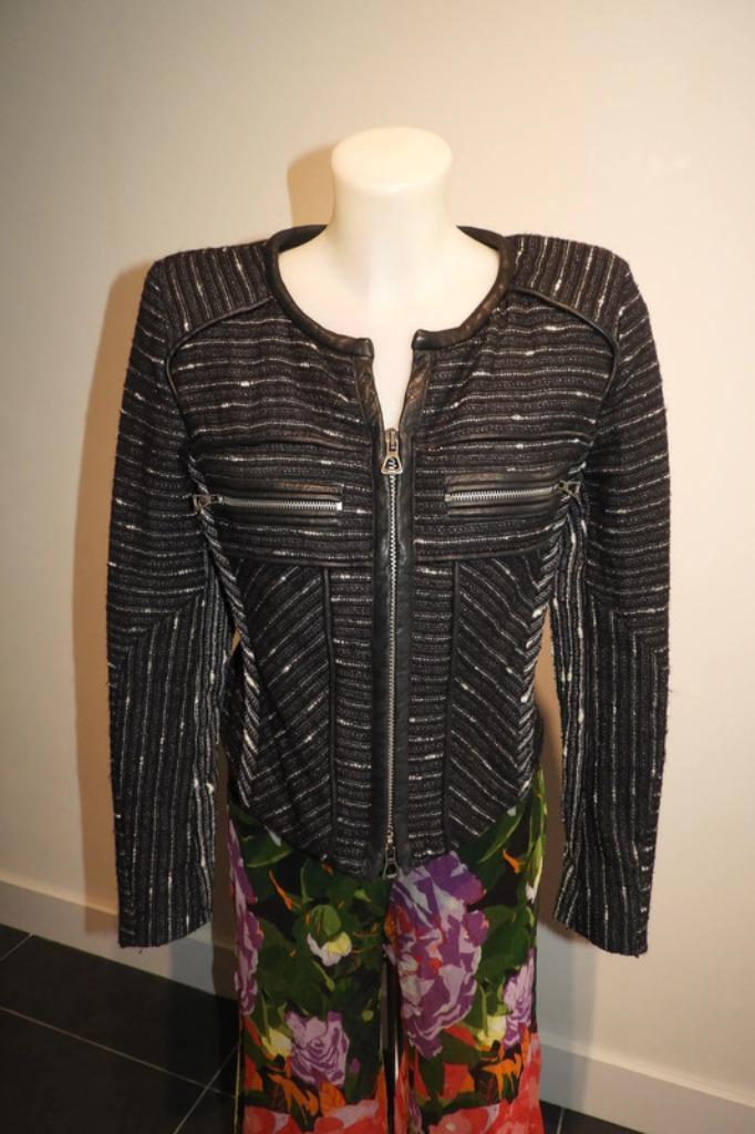 Isabel Marant jack deels leer biker look armlappen IGST S, Kleding | Dames, Jassen | Zomer, Gedragen, Maat 36 (S), Zwart, Verzenden