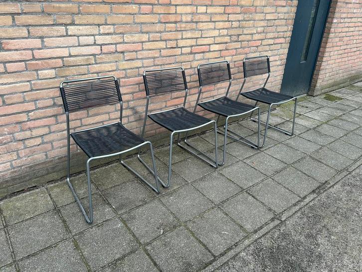 4 Vintage Ikea Melker Spaghetti Stoelen Lisa Norinder, Huis en Inrichting, Stoelen, Gebruikt, Vier, Kunststof, Riet of Rotan, Zwart