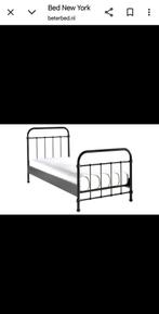 1 pers. donkergrijze metalen bed, met matras, Huis en Inrichting, Slaapkamer | Bedden, Ophalen, Gebruikt, 90 cm, Eenpersoons
