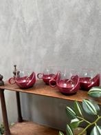 Retro theeglazen in bordeaux rode plastic houder, Glas of Glazen, W, Ophalen of Verzenden, W
