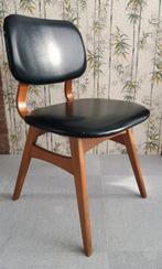 Mid-century eetkamerstoel. Hout en zwart kunstleer., Ophalen