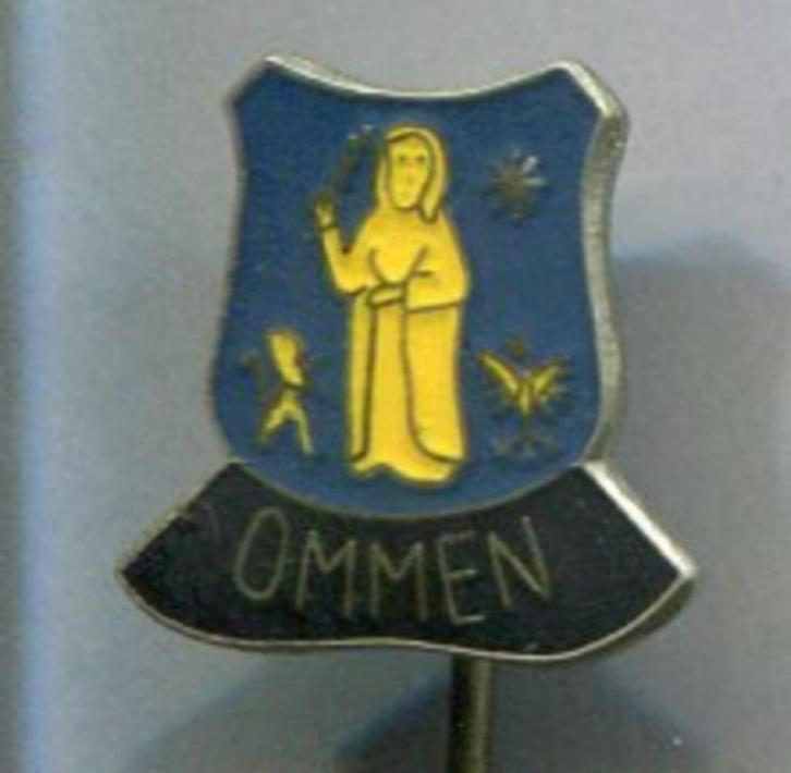 OMMEN epoxy op zilverkleurig speldje ( U_142a ), Verzamelen, Speldjes, Pins en Buttons, Zo goed als nieuw, Speldje of Pin, Stad of Land