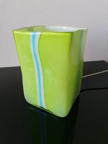 Italië Tafellamp Glas Groen Wit Murano Style Vintage 1980 beschikbaar voor biedingen