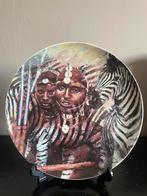 Proeven van kunst bord Masai krijgers met zebra’s, Ophalen of Verzenden, Zo goed als nieuw, Overige stijlen