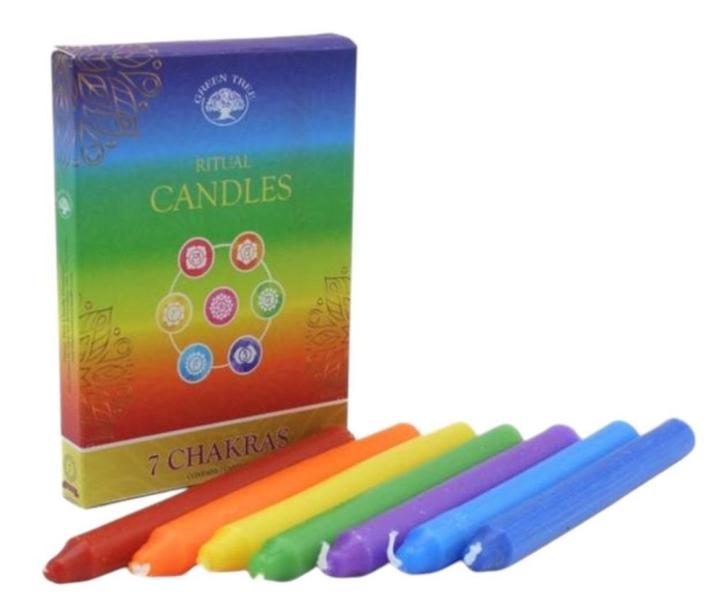 Chakra kaarsenset, Huis en Inrichting, Woonaccessoires | Kandelaars en Kaarsen, Nieuw, Kaars, Minder dan 25 cm, Overige materialen