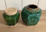 Twee mooie oude groene Chinese gemberpotten, Antiek en Kunst, Antiek | Keramiek en Aardewerk, Ophalen of Verzenden