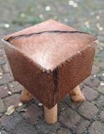 Koeienhuid krukje - Gebruikt, Huis en Inrichting, Ophalen, Gebruikt, Bruin, Hout