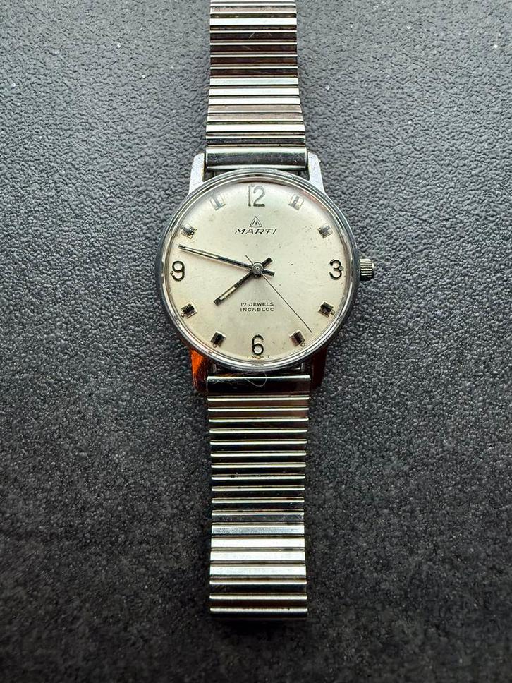 Marti vintage horloge, Sieraden, Tassen en Uiterlijk, Horloges | Antiek, Polshorloge, Overige merken, Staal, 1960 of later, Met bandje