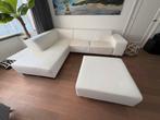 Witte leren bank met hocker, Ophalen, 250 tot 300 cm, Gebruikt, Minder dan 75 cm
