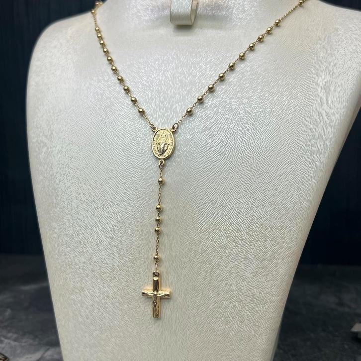 14k gouden rozenkrans ketting kruis model, Sieraden, Tassen en Uiterlijk, Kettingen, Zo goed als nieuw, Goud, Ophalen of Verzenden