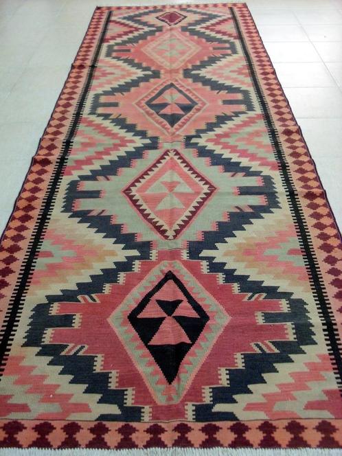 Antiek Kazak kelim 404x135/Perzisch tapijt/Vloerkleed/Kilim, Antiek en Kunst, Antiek | Kleden en Textiel, Ophalen of Verzenden