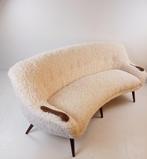 Vintage unieke bank half rond | creme off white teak hout, Ophalen of Verzenden