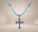Navajo stijl 925 zilveren turquoise kruis hanger ketting!, Verzenden, Zo goed als nieuw, X, Met edelsteen