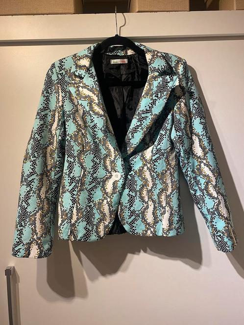 dames turquoise slangenprint blazer jack mt M, Kleding | Dames, Jasjes, Kostuums en Pakken, Zo goed als nieuw, Jasje, Maat 38/40 (M)