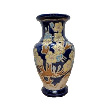 Vintage Franse keramieken kobalt blauwe vaas beschikbaar voor biedingen