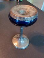 Kandelaar verzilverd met donkerblauw glas, Antiek en Kunst, Ophalen of Verzenden