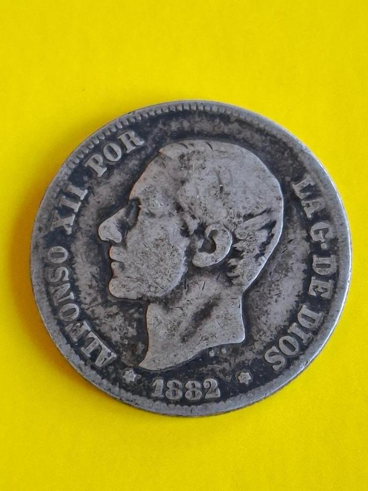 1882 Spanje 2 pesetas in zilver Alfonso XII, Postzegels en Munten, Munten | Europa | Niet-Euromunten, Losse munt, Overige landen