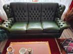 Vintage chesterfield 3  zits bank groen, Huis en Inrichting, Banken | Bankstellen, Gebruikt, Chesterfield, Driepersoons, Ophalen of Verzenden