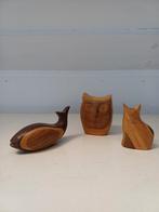Houten vis, kat en uil, Ophalen of Verzenden, Zo goed als nieuw, Hond of Kat, Beeldje of Figuurtje