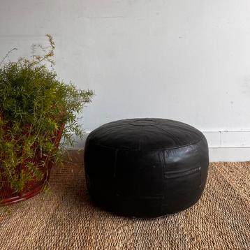 Summer SALE! Bruin leren vintage patchwork poef beschikbaar voor biedingen