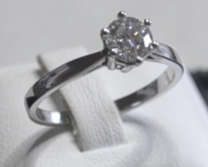 18K Witgoud 0.28 ct Natuurlijke Diamant, Sieraden, Tassen en Uiterlijk, Ringen, Zo goed als nieuw, Dame, 17 tot 18, Wit, Goud