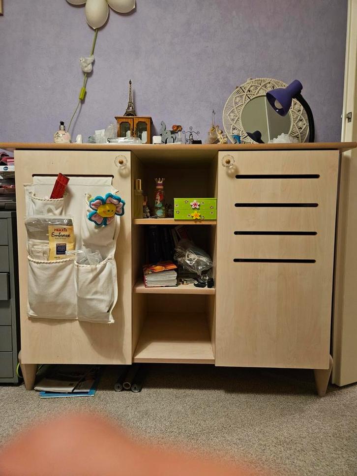 Bed half hoogslaper en commode, Kinderen en Baby's, Kinderkamer | Commodes en Kasten, Zo goed als nieuw, Commode, 90 tot 105 cm