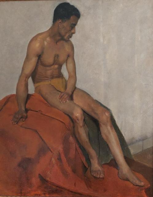 Harry Maas  (toegeschreven)'' studie mannelijk naakt'', Antiek en Kunst, Kunst | Schilderijen | Klassiek, Ophalen of Verzenden