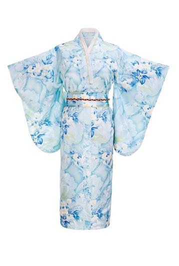Blauwe kimono traditionele (japanse yukata met bloem)  beschikbaar voor biedingen