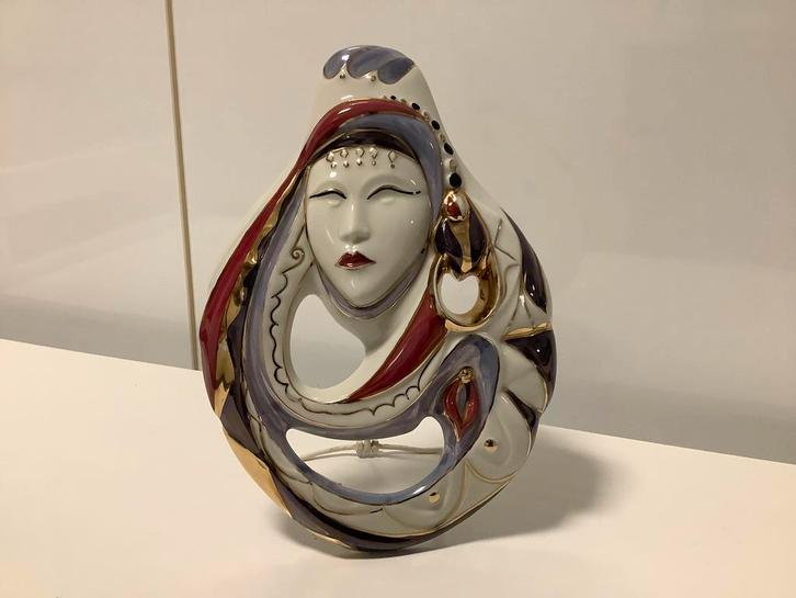 Masker Galos porselein carnaval beeld goud platina decoratie, Antiek en Kunst, Antiek | Porselein, Ophalen of Verzenden