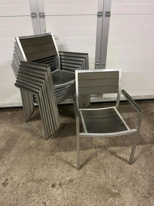 24 stuks horeca terras stoelen stapelbaar aluminium, Huis en Inrichting, Stoelen, Gebruikt, Vijf, Zes of meer stoelen, Kunststof