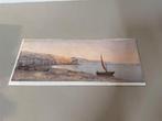 Antiek Aquarel Landschap - Zuid-Europese Kustlijn - 19e Eeuw, Ophalen of Verzenden