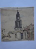 Kleuren tekening Rhenen met kerk, JG van Spengen 1910, Antiek en Kunst, Kunst | Tekeningen en Foto's, Verzenden