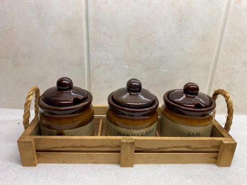 Houten Rek met Aardewerk Jam Potjes, Antiek en Kunst, Curiosa en Brocante, Ophalen of Verzenden