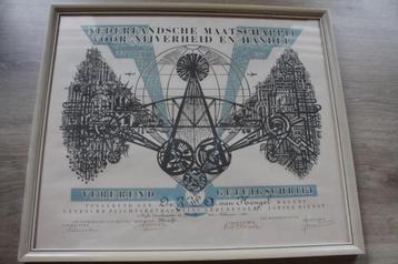 Ingelijst getuigschrift 1959 Van Hengel Rijksmuntmeester beschikbaar voor biedingen