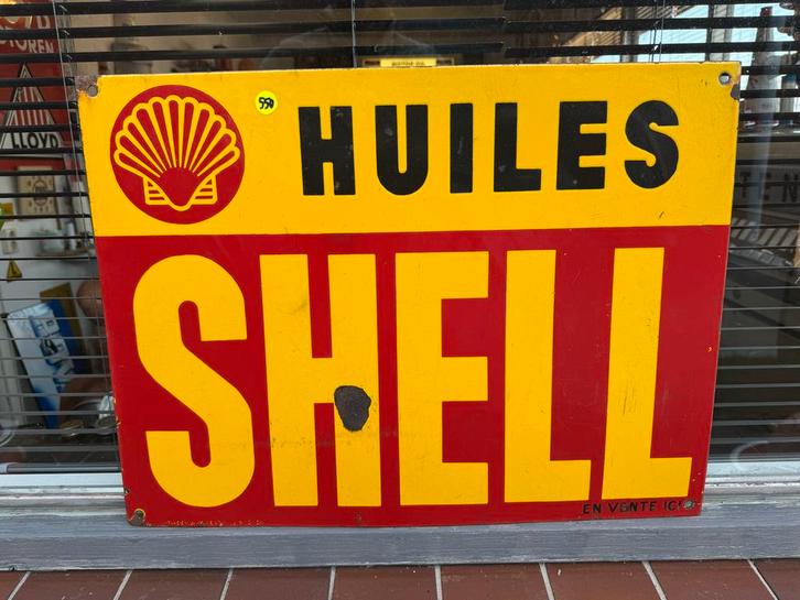 Vintage Shell Huiles Emaille Reclamebord, Antiek en Kunst, Antiek | Emaille, Ophalen