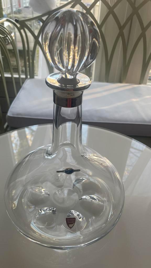 Kristallen karaf met zilveren hals - Orrefors Zweden, Antiek en Kunst, Antiek | Glas en Kristal, Ophalen of Verzenden