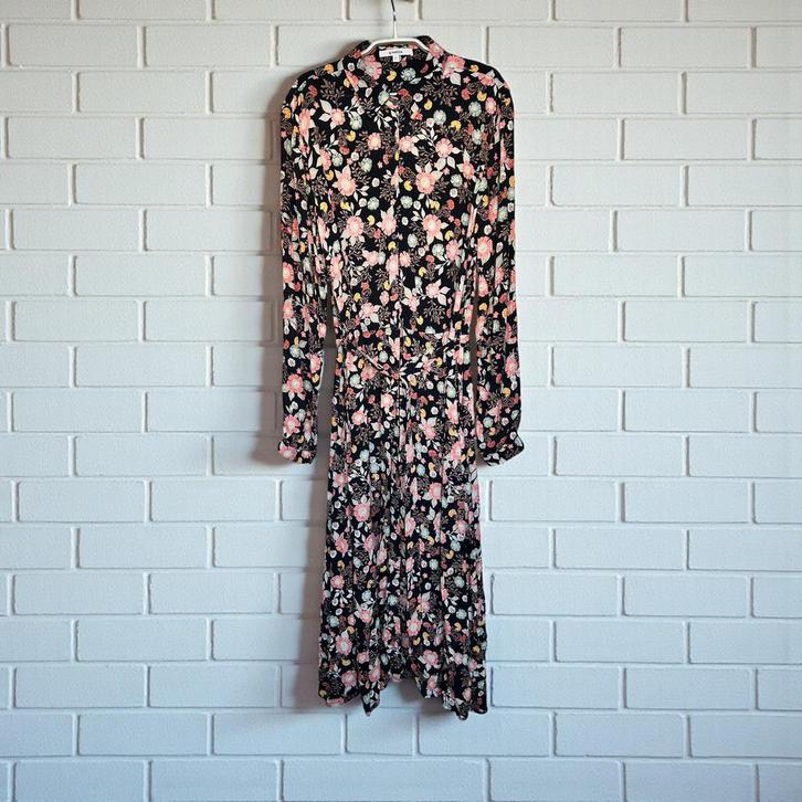 García Jurk Maat L Zwart Roze Bloemenprint Maxi, Kleding | Dames, Jurken, Zo goed als nieuw, Maat 42/44 (L), Zwart, Onder de knie