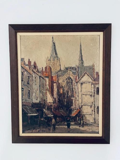 Frans olieverf schilderij Stadsgezicht Rouen Francois Dubois, Antiek en Kunst, Kunst | Schilderijen | Modern, Ophalen