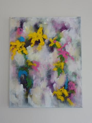 Abstracte schilderij met bloemen beschikbaar voor biedingen