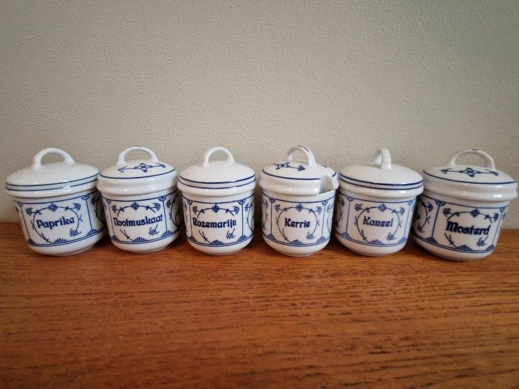 vintage jager blau saks kruidenpotje kaneel/ paprika mosterd, Antiek en Kunst, Antiek | Servies los, Ophalen of Verzenden