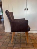 4 Donkerbruine Eetkamerstoelen met Armleuning, Ophalen, Gebruikt, Bruin, Leer