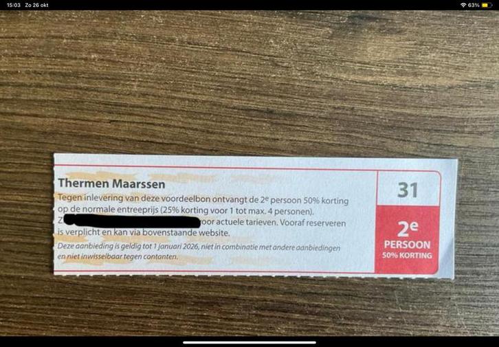 Kortingsbon voor sauna Thermen Maarssen (KWF), Tickets en Kaartjes, Kortingen en Cadeaubonnen, Twee personen, Spa of Sauna, Kortingsbon