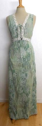 Groen/beige boho maxi jurk met kant van Isla Ibiza Bonita! L, Maat 38/40 (M), Verzenden, Zo goed als nieuw, Onder de knie
