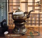 Theepot met aardewerk handvat & theelicht = setprijs, Antiek en Kunst, Antiek | Koper en Brons, Ophalen of Verzenden