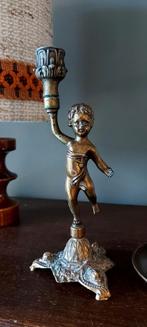 Bronzen kandelaar met engel, Antiek en Kunst, Ophalen of Verzenden, Koper of Brons