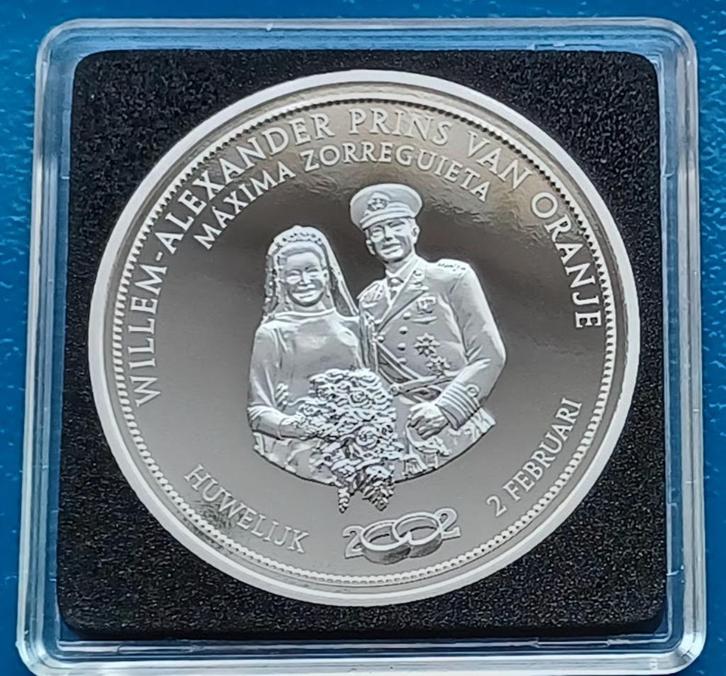 Penning Huwelijk Koninklijk Paar -  2002 Ons Vorstenhuis, Postzegels en Munten, Penningen en Medailles, Overige materialen, Nederland